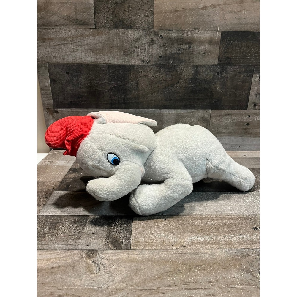 Vintage 1970s Disney Dumbo Plush Knickerbocker Toy Co Grey Elephant Red Hat
